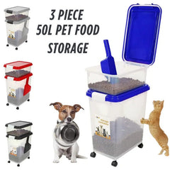 Prime Paws 3-Piece Pet Food Storage Container – Airtight Pet Food Container with Plastic Measuring Scoop, Dry Food Dispenser for Pets, Dogs, Cats, and Animals