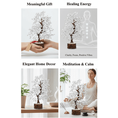 Clear Quartz Crystal Tree – Natural Healing Crystal Decor for Home Office Desk, Spiritual Feng Shui Ornament, Positive Energy Crystal Gift for Women Men, Meditation Reiki Decor, Living Room Ornament, Gift Box Included with Mini Crystal Guide