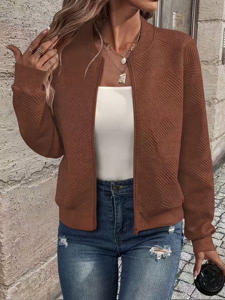 Solid Color Casual Zip-Up Cardigan Jacket