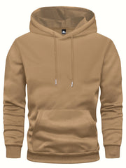 5pcs Men's Long Sleeve Sweatshirt Hoodie, Autumn/Winter Solid Color Plain Hooded Pullover with Drawstring Design and Kangaroo Pocket, Men's Casual Sportswear Top