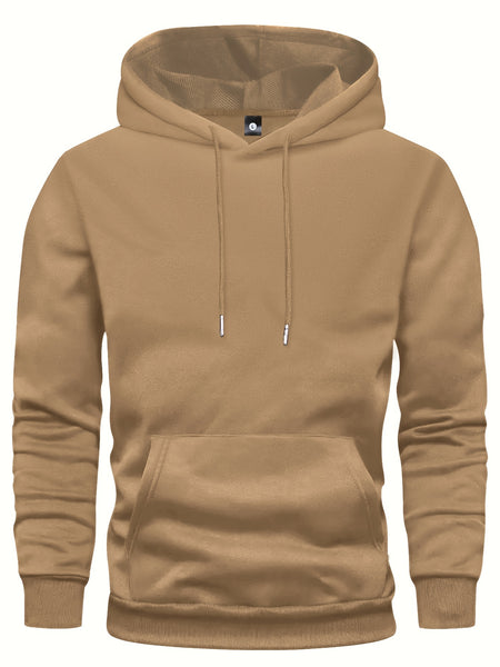 5pcs Men's Long Sleeve Sweatshirt Hoodie, Autumn/Winter Solid Color Plain Hooded Pullover with Drawstring Design and Kangaroo Pocket, Men's Casual Sportswear Top