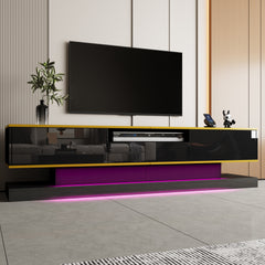 180cm LED TV Stand with 3 Drawers & Open Shelf, High Gloss Modern TV Cabinet with RGB Lights & Gold Trim, PB Board Entertainment Center for Living Room, Gaming & Home Theater - Holds up to 65 Inch TV, Smooth Glide Drawers, Scratch-Resistant, Easy Assembly