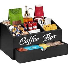Coffee Station Counter Organizer - Coffee Basket Holder | Coffee and Tea Condiment Storage Organizer for Coffee Bar, Dessert Shop