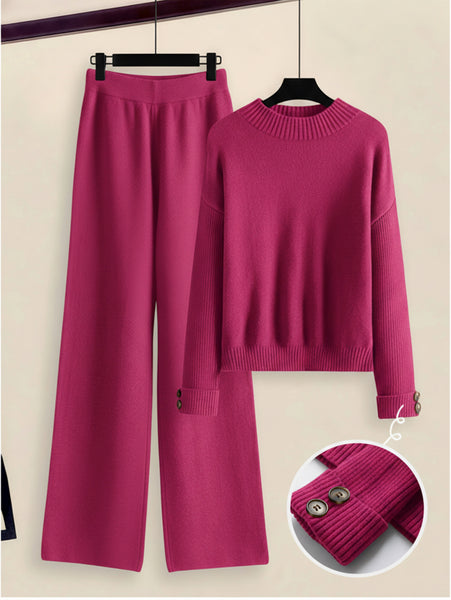 Women's 2pcs Set with Side Stripe| Crewneck Sweater & Relaxed Fit Straight Leg Pants| Soft Loungewear for Spring Autumn | European Casual Y Style