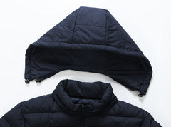 Men's winter Windproof warm Jacket hooded and detachable casual jacket, Men's Fashionable Quilted, Machine Washable - Heavy-Duty Cold Weather Coat, Men's Winter Outdoor Activities Slightly High Quality Jacket High Quality Business Black Jacket.