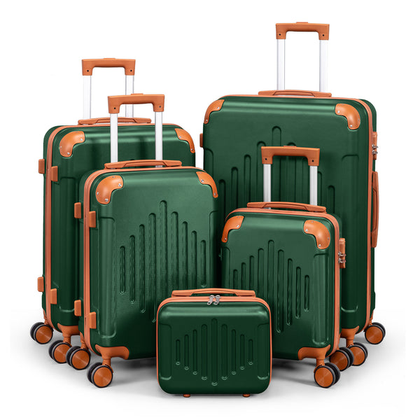 4/5pcs Hard Shell Luggage Set, Expandable & Lightweight Hardside Suitcase With 360° Spinner Wheels (12, 16, 20, 24, 28 Inch) - Stylish White Paired With Brown Luggage