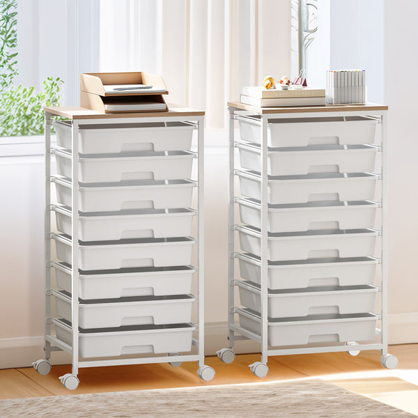 KINGRACK Heavy-Duty Rolling Storage Cart with 8 Drawers & Tabletop - Stackable Mobile Organizer Trolley, Suitable for Home, Office, Bedroom, Classroom, Space-Saving with Assembly, Tabletop Shelf for Small Spaces, Storage Drawer Units