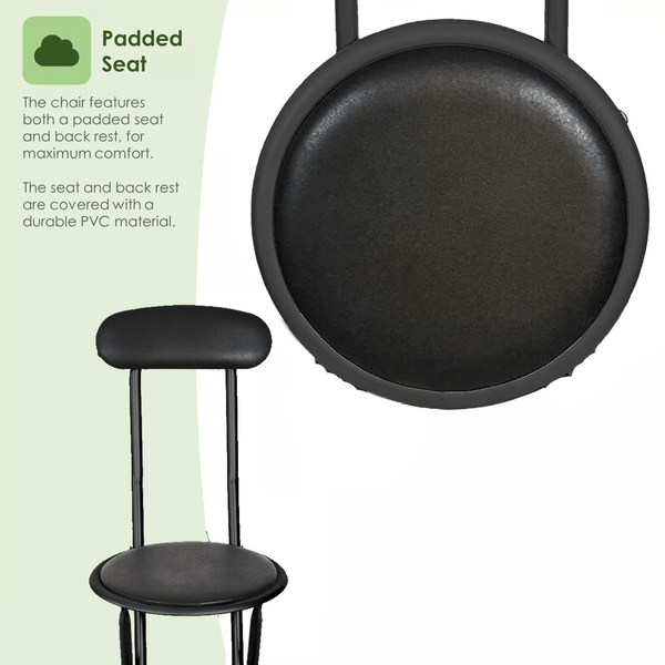 Black Folding Bar Stool Padded High Back Chair Stools For Breakfast Bars Kitchens Foldable Seat Non Slip Feet Durable Frame Lightweight Easy to Fold Ready to Use
