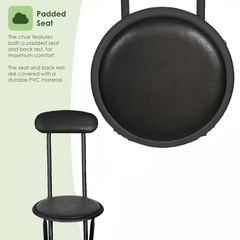 Black Folding Bar Stool Padded High Back Chair Stools For Breakfast Bars Kitchens Foldable Seat Non Slip Feet Durable Frame Lightweight Easy to Fold Ready to Use