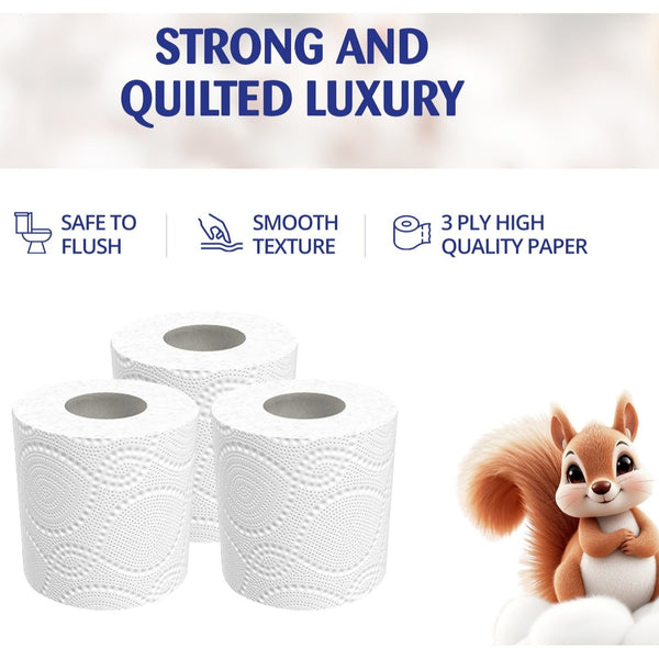 Serenity Soft 3-Ply Quilted Toilet Tissues | Available in 60 or 72 Mega Value Packs | Made in the UK | Luxuriously Soft, Gentle & Strong Bulk Toilet Rolls, Hypoallergenic, Dermatologically Tested | Fast Dispatch from UK Seller