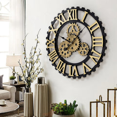 50cm European Vintage Gear Wall Clock with Large Roman Numerals, Outdoor Garden Wall Clock, Industrial Style Giant Open Face Skeleton Clock, Silent Non-Ticking Quartz Clock, Living Room Bedroom Office Kitchen Patio Bar Farmhouse Clock, Christmas & Hallowe
