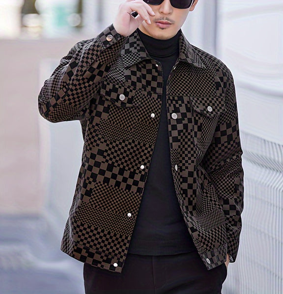 Men's Checkered Jacket with Lapel