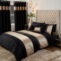 Capri Duvet Cover Set – Single, Double, King & Super King Sizes | Luxury Bedding with Metallic Panel in Black & Silver, Black & Gold | Soft & Durable Polycotton (50% Cotton, 50% Polyester) – Comfortable & Easy-Care Quilt Cover with Matching Pillowcases |