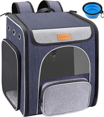 Morpilot® Cat Carrier Backpack, Foldable Pet Backpack Carrier for Cats and Small Dogs, Breathable Dog Carrier Backpack with Inner Safety Leash + Folding Dog Bowl Ideal for Hiking Traveling Outdoor Use
