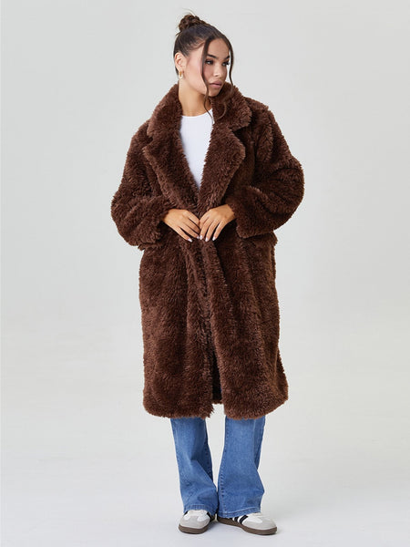 Women's Notch Lapel Plush Double-Breasted Casual Jacket, Leisure Winter Fuzzy Jacket