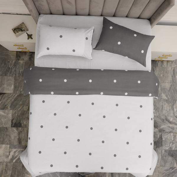 3pcs Reversible Polka Dot Duvet Cover Set – Hotel Quality, Soft & Breathable Microfiber, with Pillowcases, Button Closure, Machine Washable, Wrinkle Free & Durable
