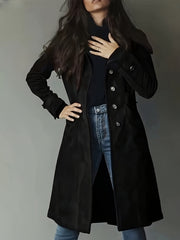 Women's Elegant Vintage Coat - Classic notched lapel, Front Button Closure, Structured H-Silhouette