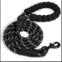 Black Dog Training Leash, Striped Pattern, Durable Polyamide Material, 121.92/152.4/182.88 cm, with Padded Handle, for Small, Medium, Large Dogs, Highly Reflective.