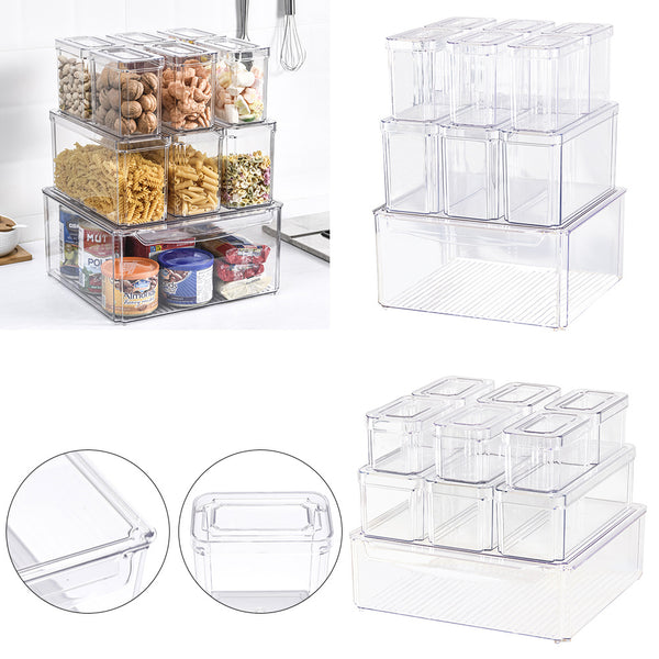 10pcs Transparent Sealed Moisture Proof Kitchen Refrigerator Storage Box Set, Household Stackable Fruit and Vegetable Preservation Box, Snack Storage Box, Saving Space