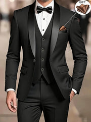 Men'S Suit Set, 3pcs Blazer, Vest And Trousers, Groomsman Business, Fashionable Elegant, Premium Men, Suitable for Wedding, Business, Party (With Pocket Square)