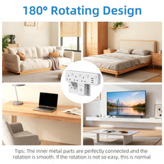 UK Plug Extension Socket with 3 USB Ports & 3 AC Outlets, Surge Protection, 180° Rotating T-Shaped Design, 3250W Power, LED Light Switch for Home Office, Electronic Device Charging | Surge Protection Feature