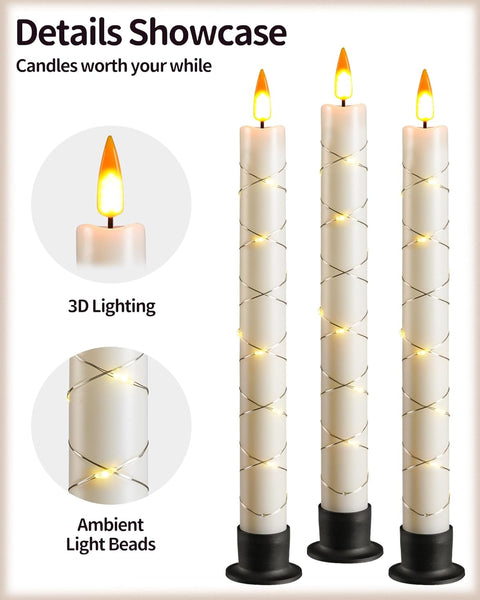 Da by 3 Flameless Window Candles with Remote Control & Timer, Battery Powered Surround Fairy Lamp, 9.6