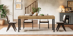 Farmhouse Dining Table for 4-6 People | 139.7 cm Industrial Rectangular Kitchen Dinner Table with Heavy-Duty Metal Legs, Rustic Brown, Multifunctional, Includes 1 Leaf, Assembled, by TRIBESIGNS