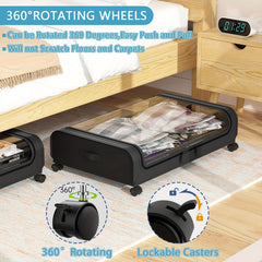 2 sets Underbed Storage Box, Underbed Storage Box with Wheels Lid, 96L Metal Frame, Bed Box, Organiser, Storage Bag, Foldable Underbed Box for Clothes, Shoes, Blankets, Bedding, Black, Under-Bed Storage