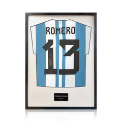 Christian Romero Signed Framed Argentina Football Shirt in 2 Options: White or Black Mount