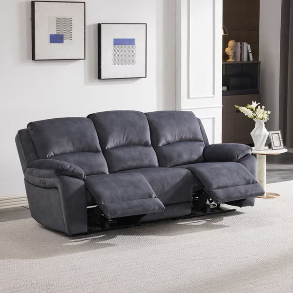 Belagio Blue Fabric Power Recliner 3 Seater Sofa