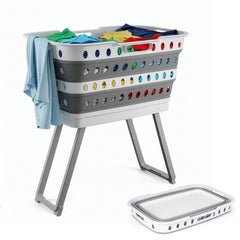 Large Capacity Foldable Laundry Basket with Standing Legs & Collapsible Hamper - Heavy-Duty Plastic Storage Bin with Brake Casters, Space-Saving Modern Rectangular Design for Bathroom, Bedroom, Dorm, Laundry Room - Easy-Fold Multi-Purpose, Laundry