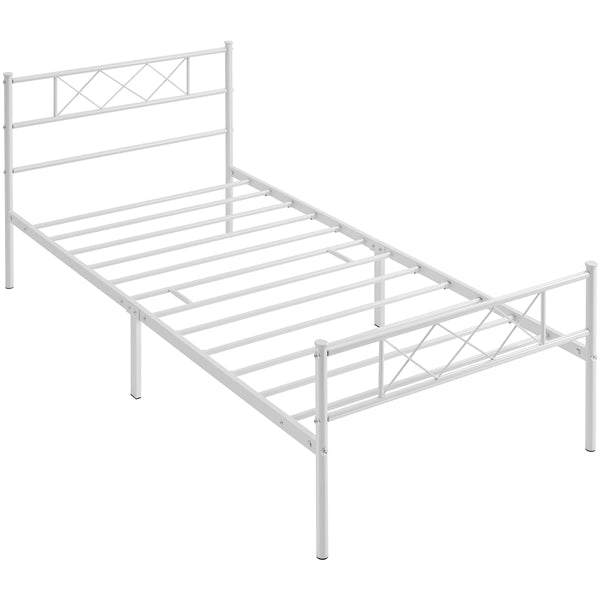 Costoffs Bed Frame, Simple Metal Bed Frame, Metal-Framed Bed Base with Storage, Bed Foundation for Small Space, Easy Assembly Bed Foundation with Cross-design Headboard and Footboard for Bedrooms, Single/Double/king, Black/White/Pink