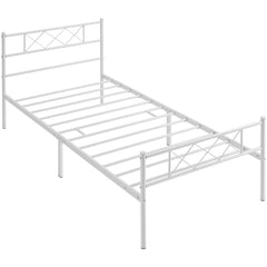 Costoffs Bed Frame, Simple Metal Bed Frame, Metal-Framed Bed Base with Storage, Bed Foundation for Small Space, Easy Assembly Bed Foundation with Cross-design Headboard and Footboard for Bedrooms, Single/Double/king, Black/White/Pink