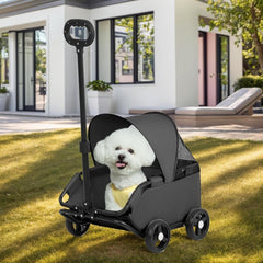 Small Dog Cat Stroller Folding Travel - Small Puppy Pet Stroller with Safety Rope, 4 Wheel Dog Carriage with Adjustable Canopy, Lightweight Outdoor Puppy Kitten Carrier for Park Beach Shopping Mall