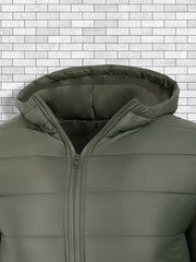 Men'S Outdoor Lightweight Thickened Hooded Windproof Quilted Solid Color Warm Coat