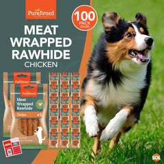 Pure Breed 100pk Chicken Wrapped Dog Treats | Twist Rawhide Sticks for Training, Reward & Chewing | Low Fat, High Protein Long-Lasting Dog Chews | Perfect Puppy Treats & Christmas Pet Gifts