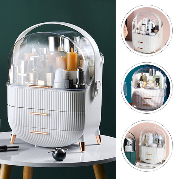 Jewelry Storage Box, White Makeup Organiser Storage Box with 2 Drawers, 25*18.5*37cm Cosmetic Organiser, Large Capacity Multi-Function Make Up Case with Clear Lid, Jewelry Display Case, Cosmetics Storage Box Suitable for Necklace, Bracelet, Watch, Earring