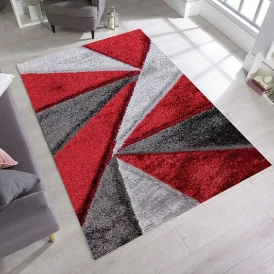 Luxury Soft Shaggy Area Rug – Modern Non-Shedding Geometric Triangles Design, High-Pile Plush Living Room Carpets, Large Thick Rug for Bedroom, Kitchen, Lounge & Home Décor – Contemporary Floor Rug & Mats