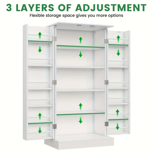 Freestanding Kitchen Pantry Storage Cabinet, White, Adjustable Shelves, 3-Level Design, 60cm W x 40cm D x 120cm H, Easy Assembly, Spacious Storage for Kitchen, Home Office, Bedroom, Bathroom