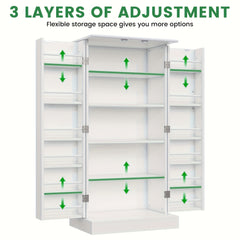 Freestanding Kitchen Pantry Storage Cabinet, White, Adjustable Shelves, 3-Level Design, 60cm W x 40cm D x 120cm H, Easy Assembly, Spacious Storage for Kitchen, Home Office, Bedroom, Bathroom