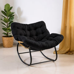 Egg Chairs Oversized Rattan Wicker Outdoor Rocking Chair Metal Frame Garden Rocking Chair Large Support Modern with Cushioned Seat