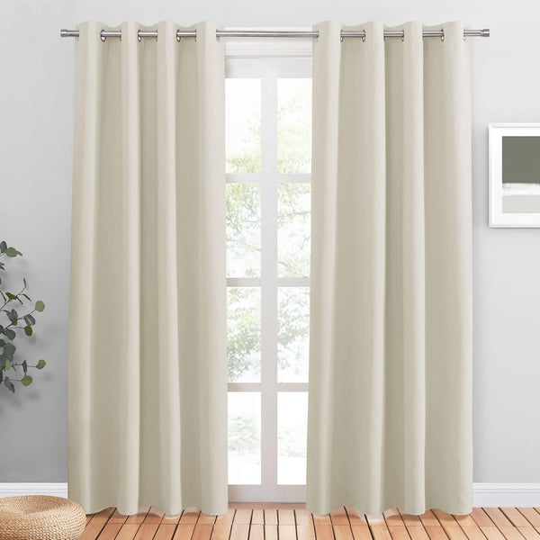PONY DANCE Grey Blackout Thermal Insulated Curtains for Bedroom, 46 X 54 Inch Short Eyelet Curtains & Drapes, Soft Black Out 2 Panels for Window Living Room/Kitchen