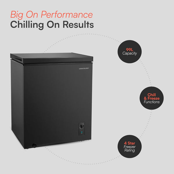 Cookology CCFZ99BK Freestanding Chest Freezer in Black - 99 Litre Capacity - for Kitchens, Outbuildings & Garages - Adjustable Feet & Temperature Controls - 4 Star Freezer Rating