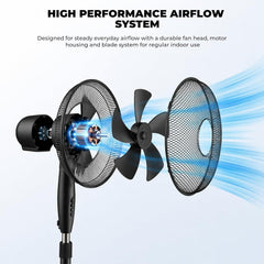 EPISENT 16 Inch Pedestal Fan – Adjustable Height Standing Fan with 3 Speed Settings, Oscillating Cooling Fan with Tilt Head for Home, Bedroom, Office & Living Room