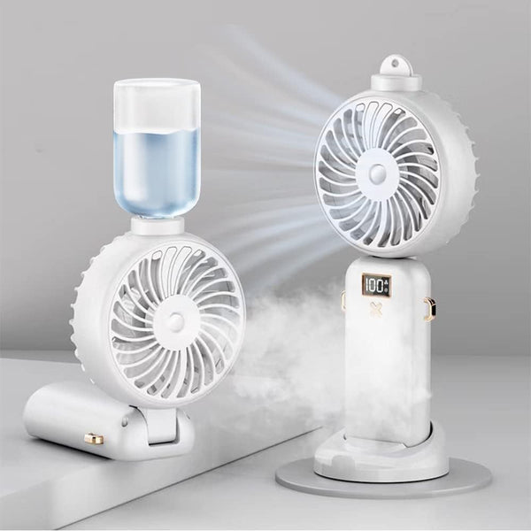 SJMR Powerful Hand Fan with Mist and LED Display – USB Rechargeable Mist & Cooling Fan for Travel, Outdoors, Makeup – Foldable, Long Battery, Portable Personal Fan
