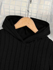 A Set of Women's Ribbed Letter Applique Hoodie and Flared Pants