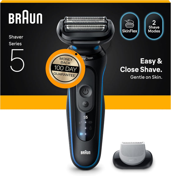 Braun Series 5 Electric Shaver, Wet & Dry Foil Razor for Men with Body Groomer Attachment, Cordless, up to 50 Min, 100 Percent Waterproof, 52-B1600S, Blue