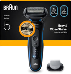 Braun Series 5 Electric Shaver, Wet & Dry Foil Razor for Men with Body Groomer Attachment, Cordless, up to 50 Min, 100 Percent Waterproof, 52-B1600S, Blue