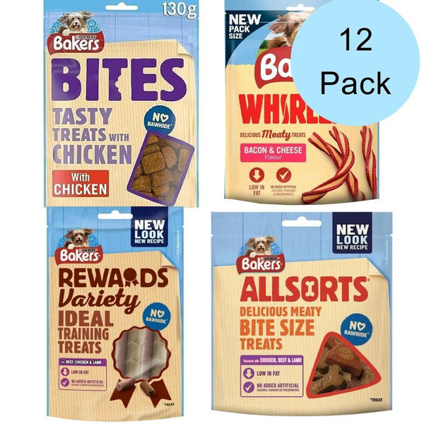 Bakers Dog Treats Bundle Assortment Different Flavours! - Chicken Bacon Beef and Lamb - No Rawhide - Low in Fat - Different Quantities
