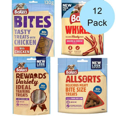 Bakers Dog Treats Bundle Assortment Different Flavours! - Chicken Bacon Beef and Lamb - No Rawhide - Low in Fat - Different Quantities